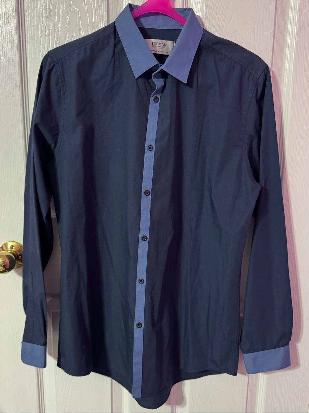 Topman Navy Dress Shirt with Light Blue Trim
